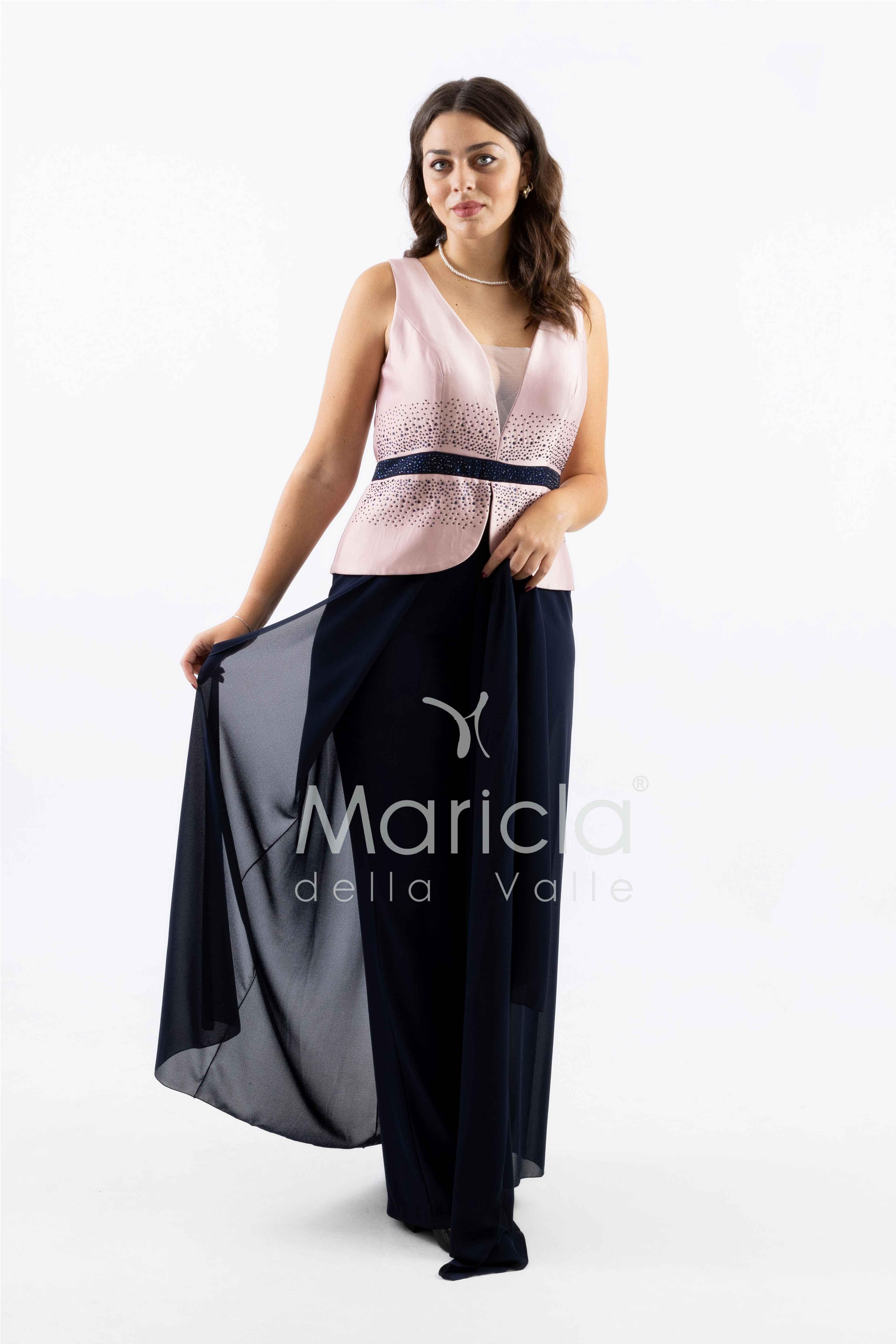 tuta con baschina e strass SH611 BLU SHARON 