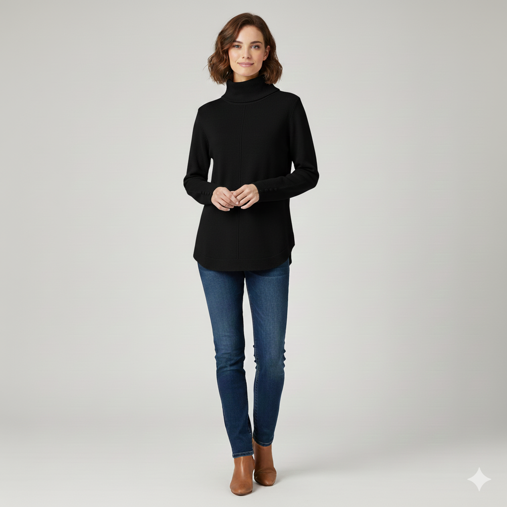 Maglia 100 % lana collo alto CF4340 NERO CARLA FERRONI 