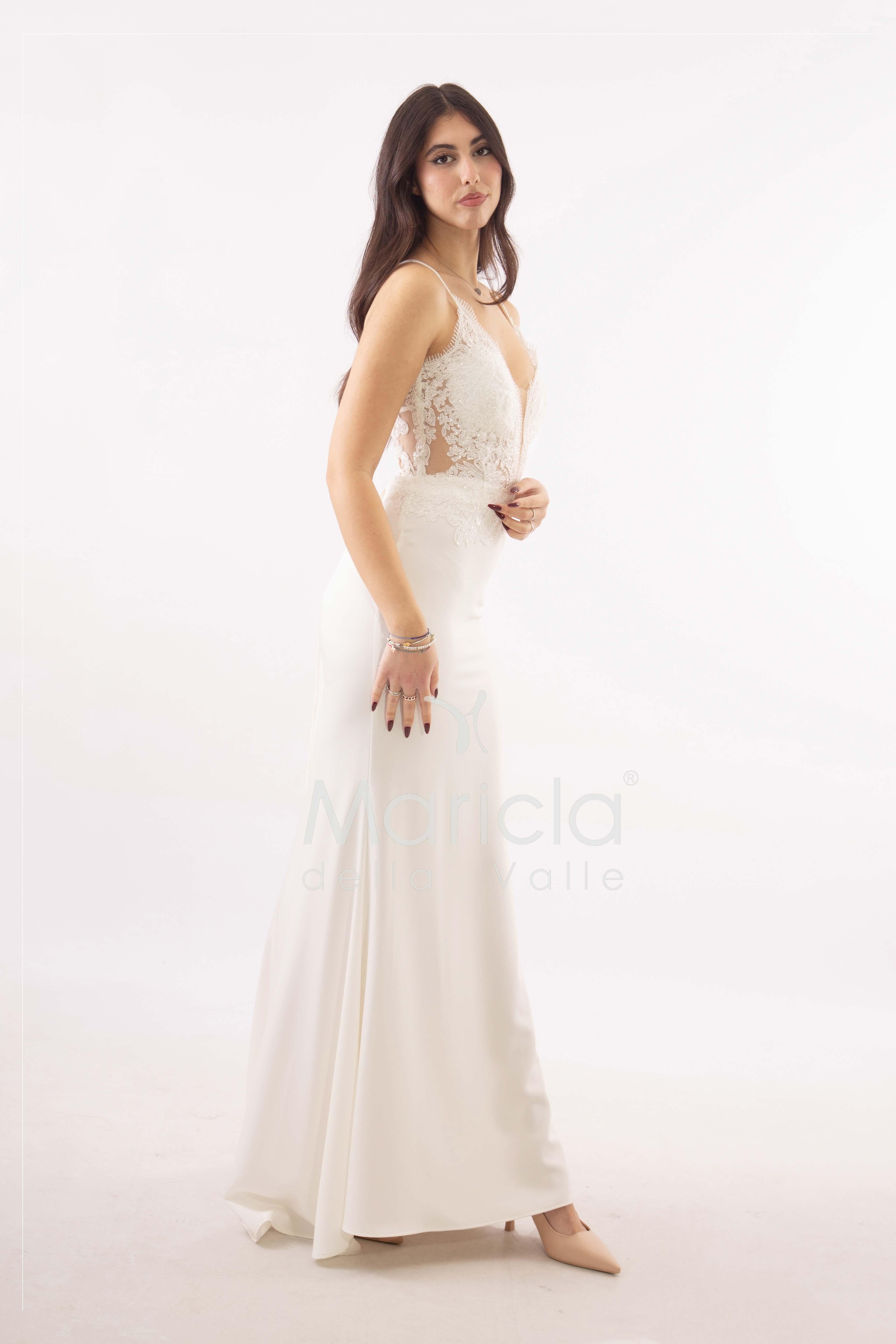 abito sirena corpetto ricamato ANT20412XJ BIANCO ANTILLE ELEGANCE 