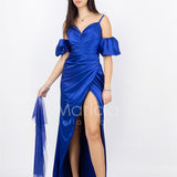 abito lungo con drappeggio RG1050 ROYAL GIGLI CERIMONIA 