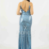 abito lungo paiette e fettucce laterali JC35326 CELESTE MARICLA ELEGANCE 