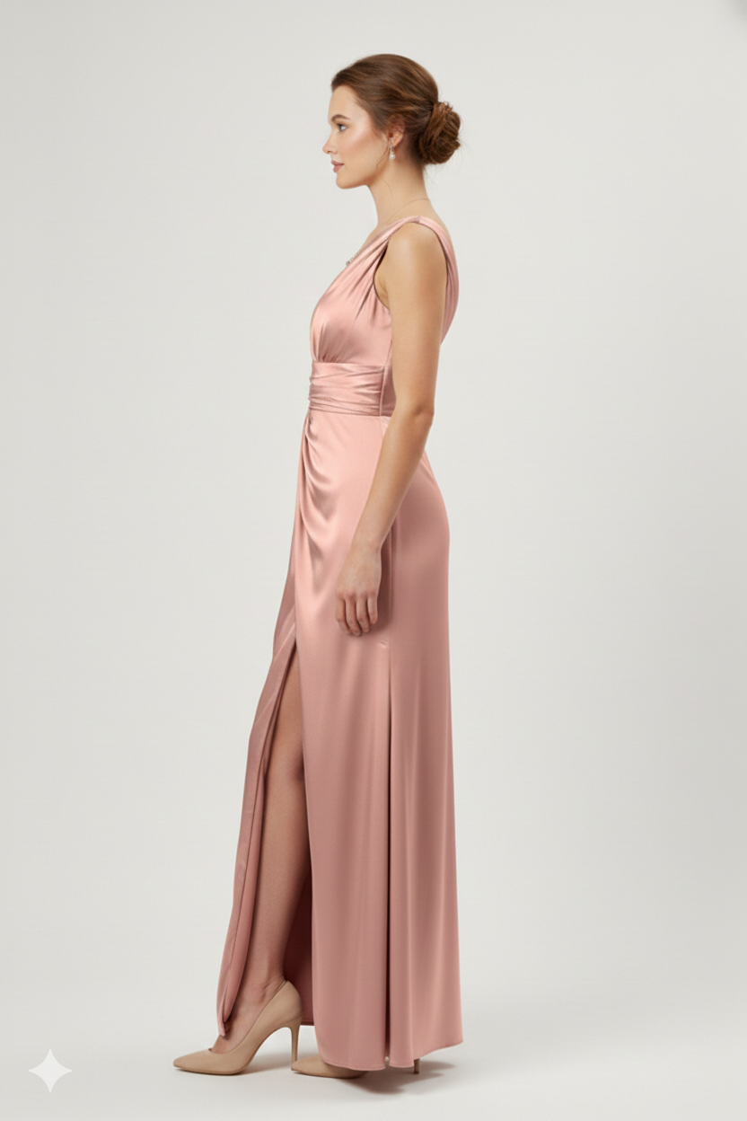 abito lungo con scollo sceso e spalla larga HC9682 ROSA MARICLA ELEGANCE 
