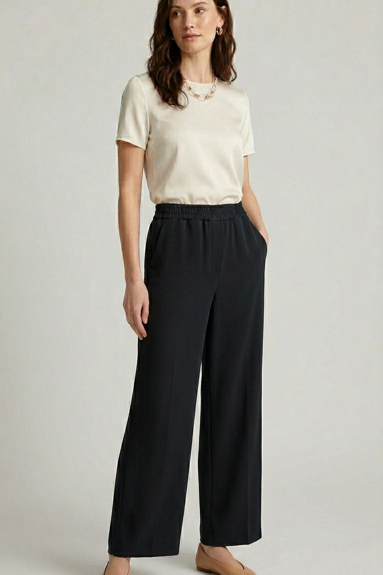 pantalone palazzo tutta molla fluido ROMI5426 NERO MARICLA 