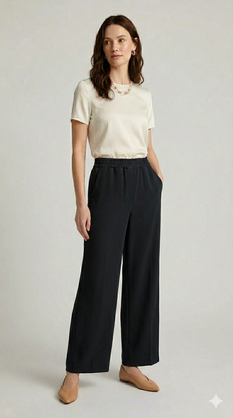 pantalone palazzo tutta molla fluido ROMI5426 NERO MARICLA 