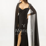 abito lungo scollato con spalline strass SH819AL NERO SHARON 