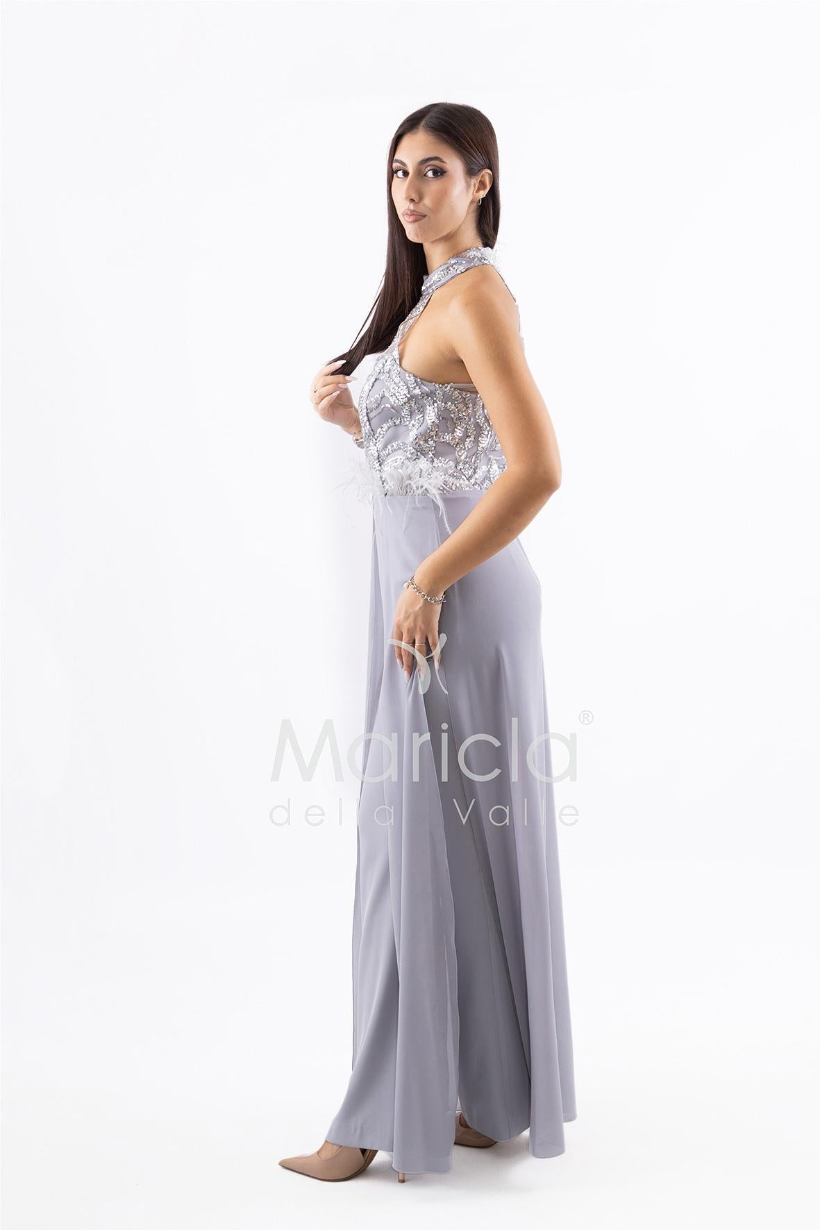tuta ricamo e piume SH909TU PERLA SHARON 