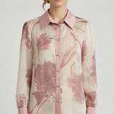 Camicia in Chiffon Semitrasparente - Motivo Floreale Artistico LIB26282 ROSA MARICLA 