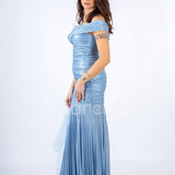 abito sirena glitterato plisse RG3637 POLVERE GIGLI CERIMONIA 