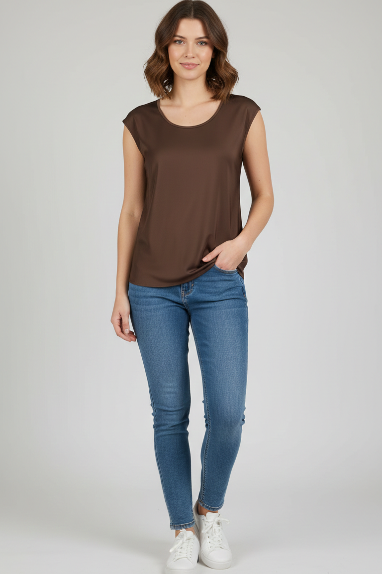 Top Elegante in Satin a Taglio Vivo LES1432 MORO MARICLA 