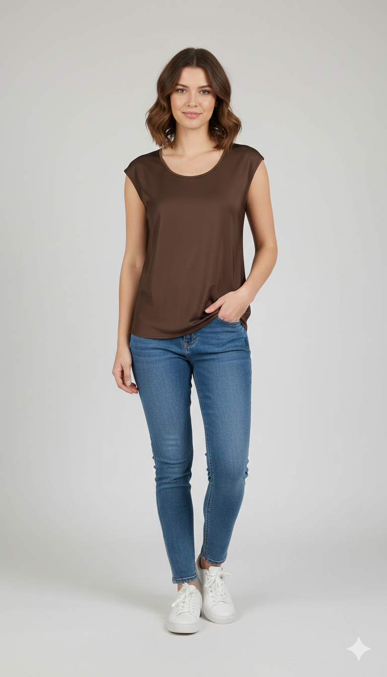 Top Elegante in Satin a Taglio Vivo LES1432 MORO MARICLA 
