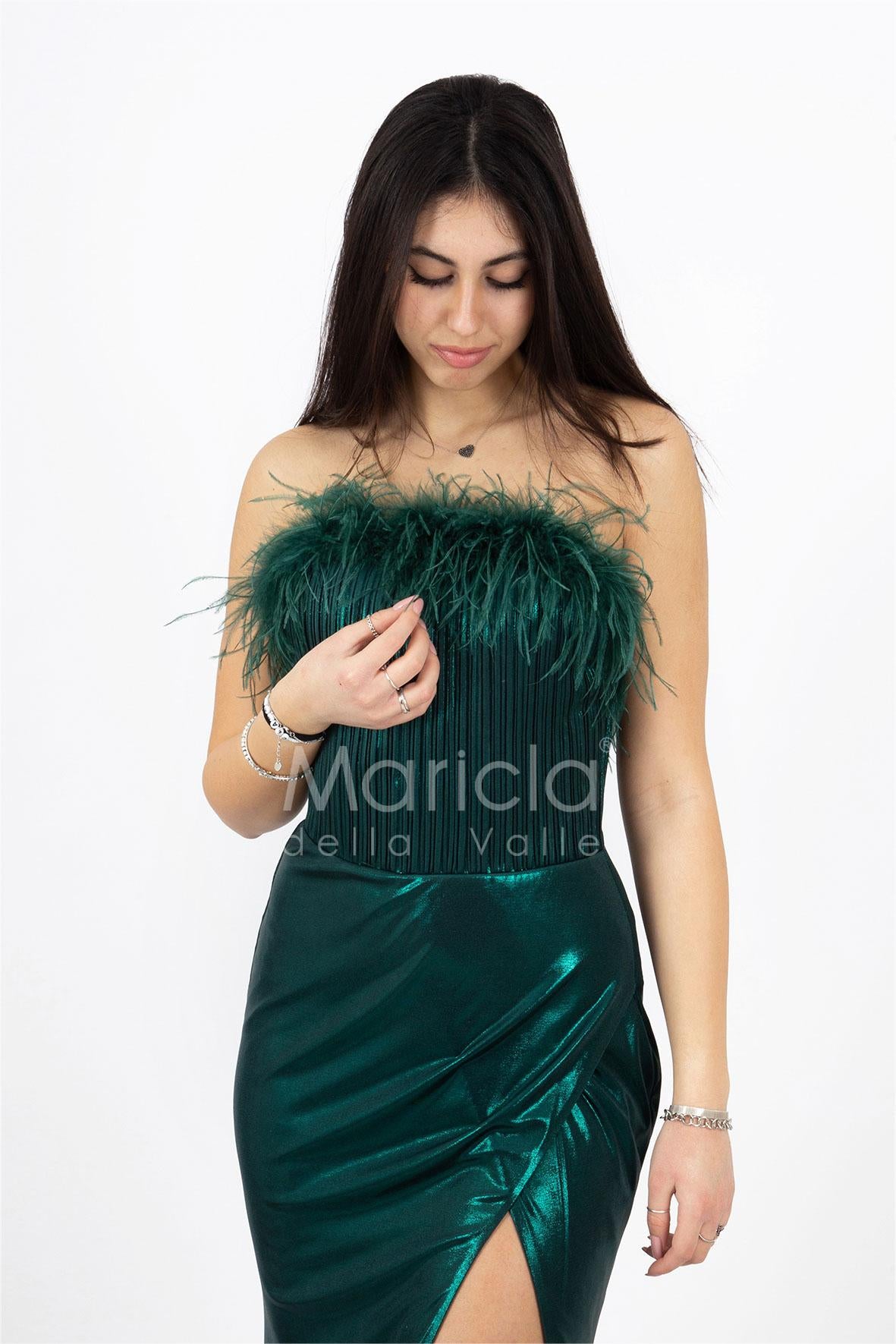 abito con corpetto piume INV2331 VERDE MARICLA ELEGANCE 