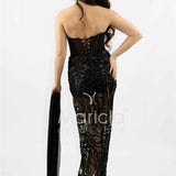 abito paiette con trasparenza e culotte SH848AL NERO SHARON 