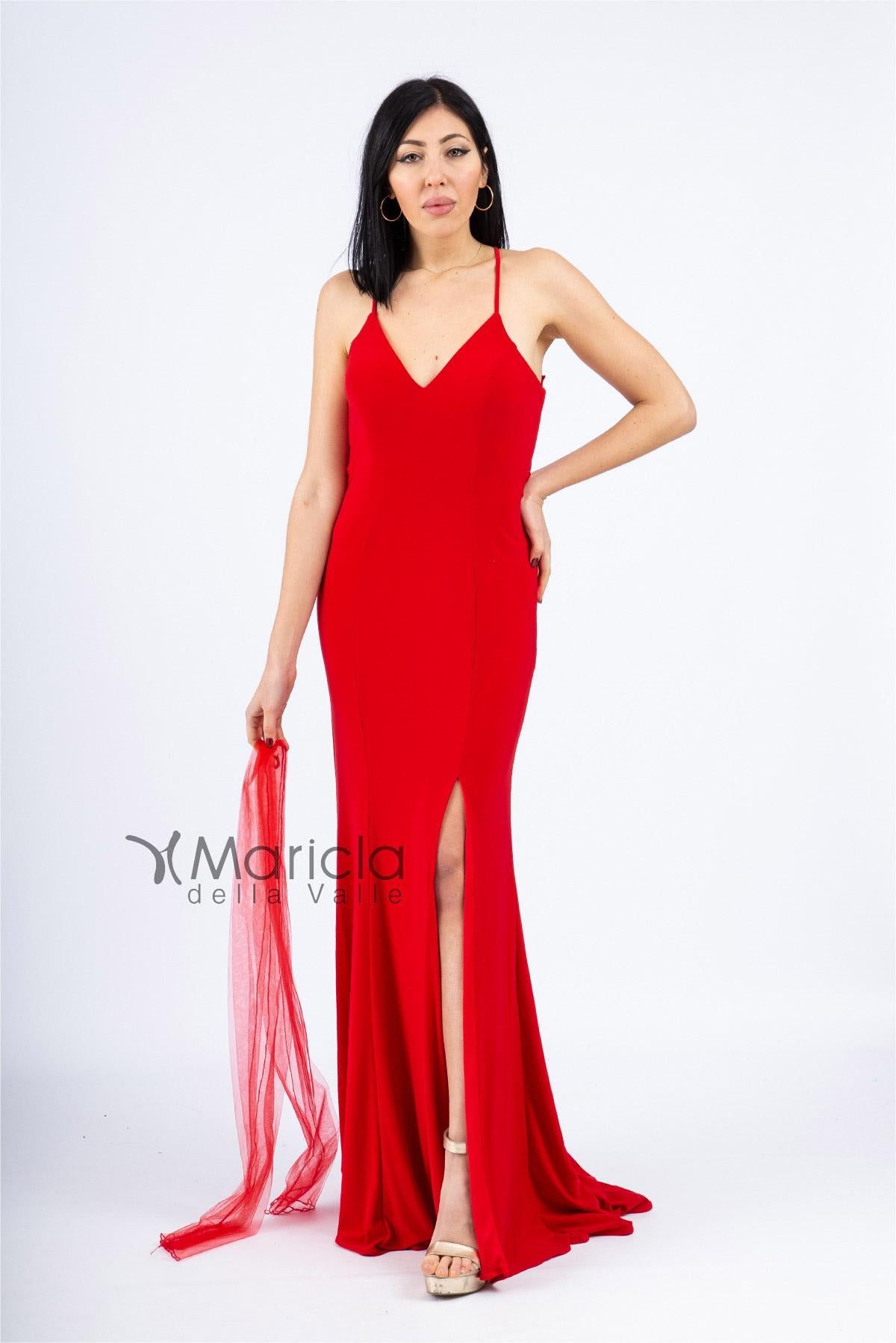 Abito lungo con pizzo JC34346 ROSSO MARICLA ELEGANCE 