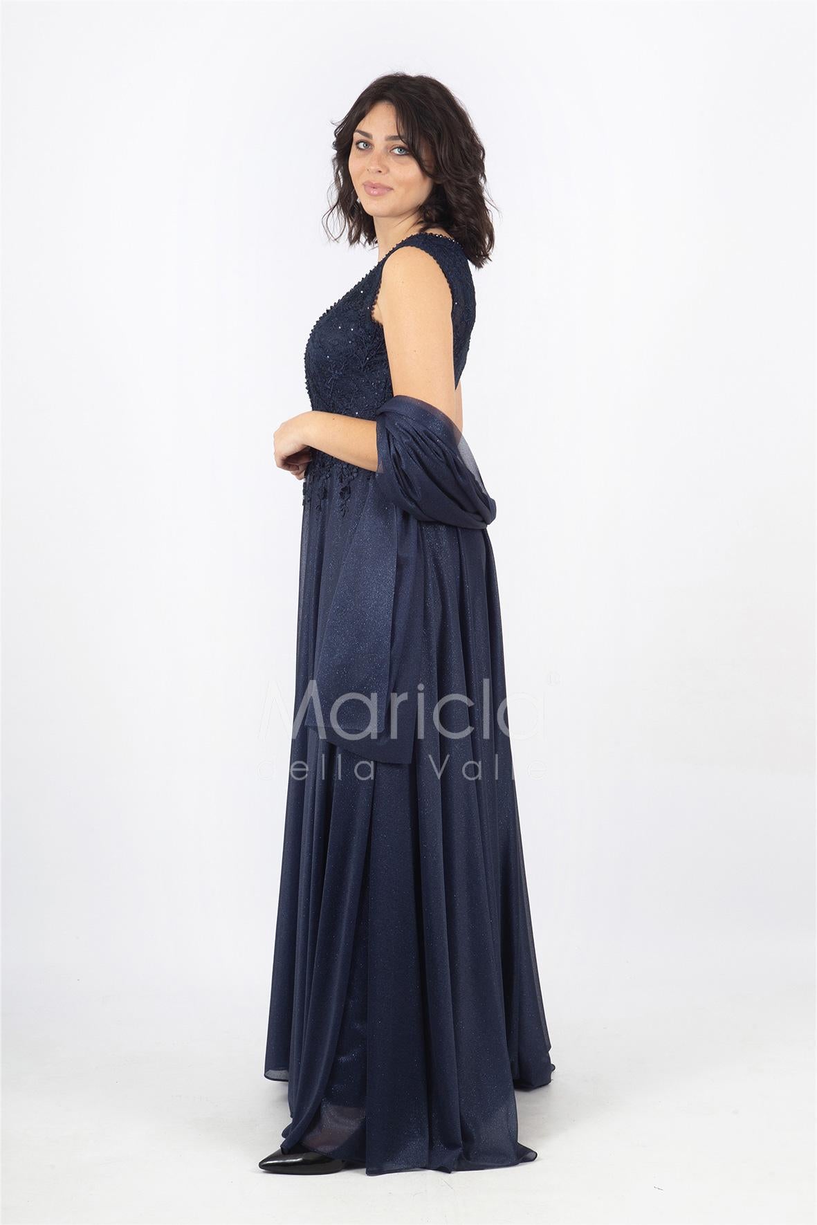 abito lungo spalla largo ricamato JC36036 BLU MARICLA ELEGANCE 