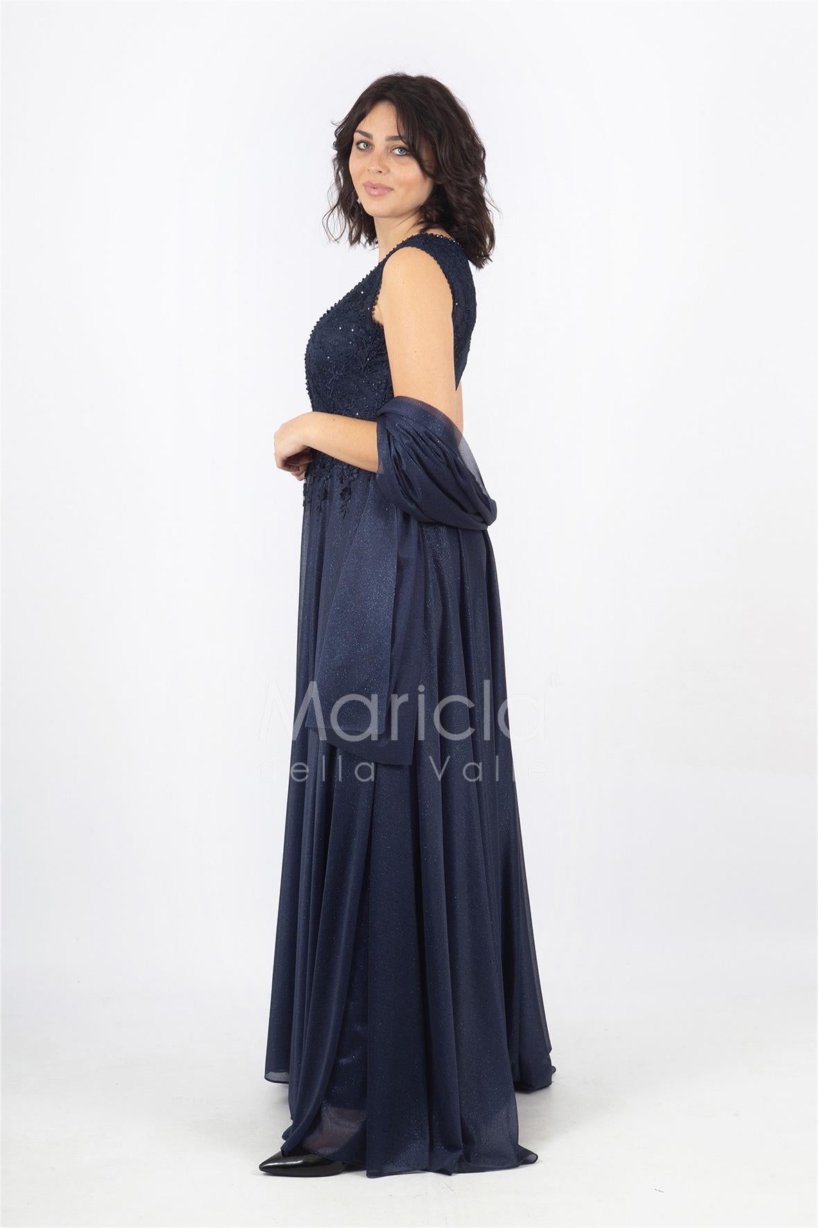 abito lungo spalla largo ricamato JC36036 BLU MARICLA ELEGANCE 