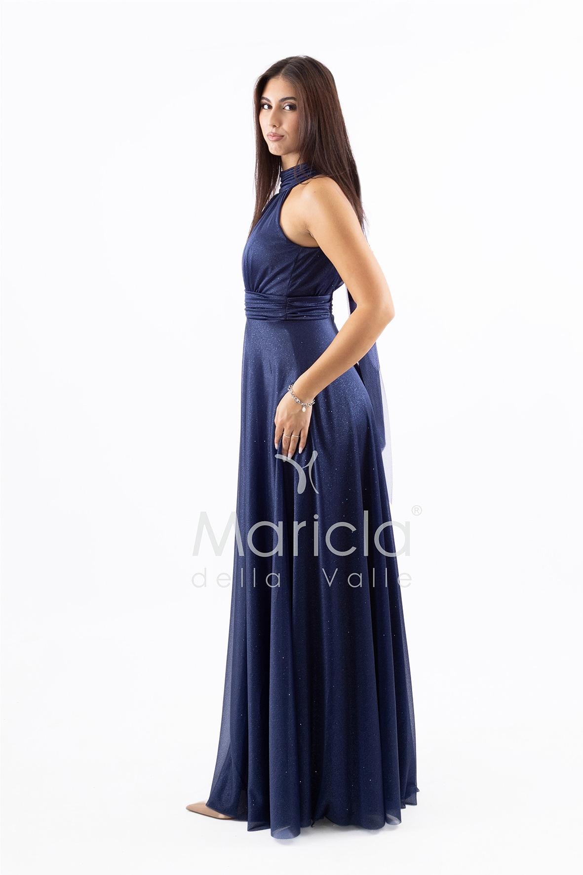abito lungo scollo america glitter FI6646 BLU MARICLA ELEGANCE 