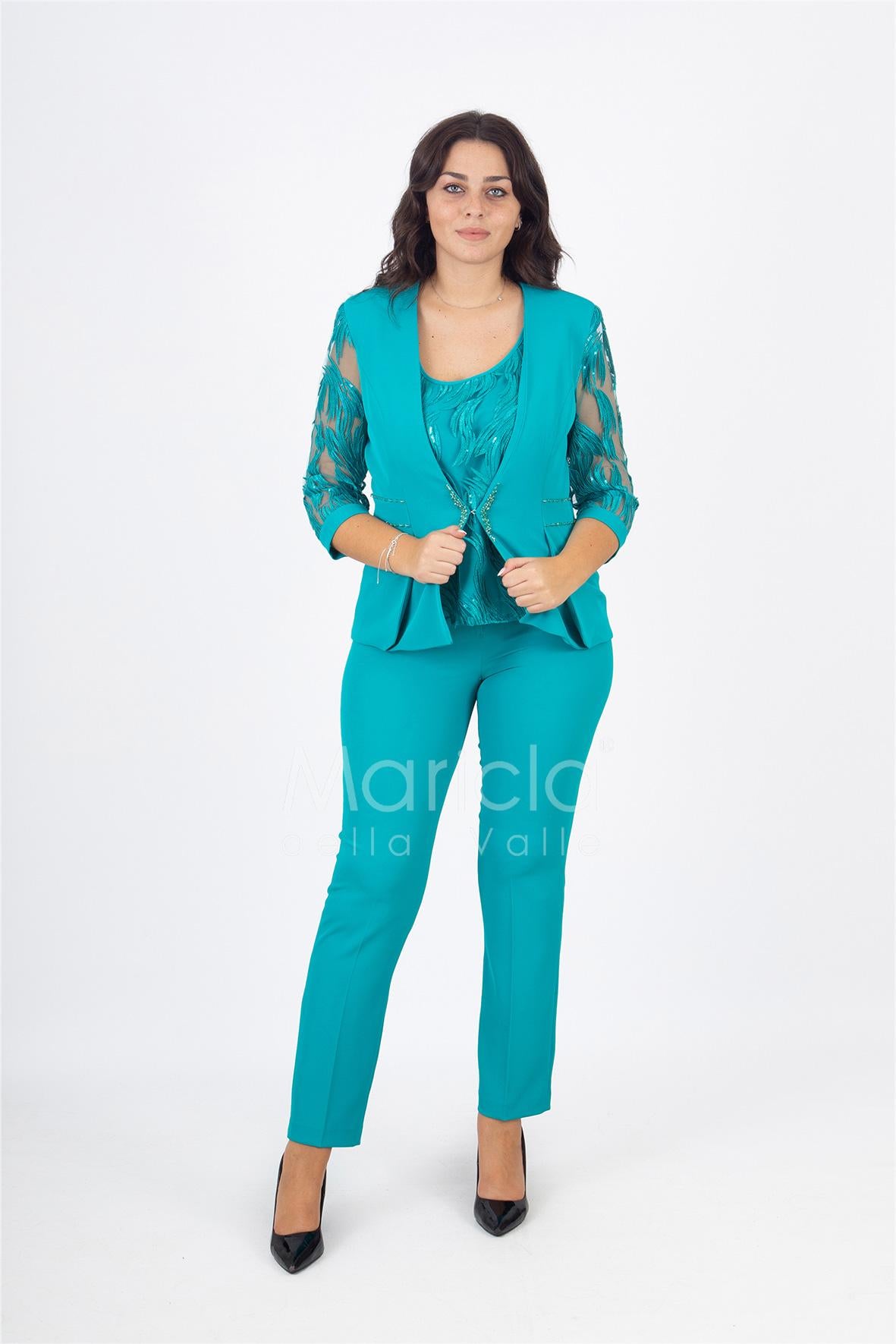 tailleur 3 pz ricamo PF200TP SMERALDO PAOLA FORTI 