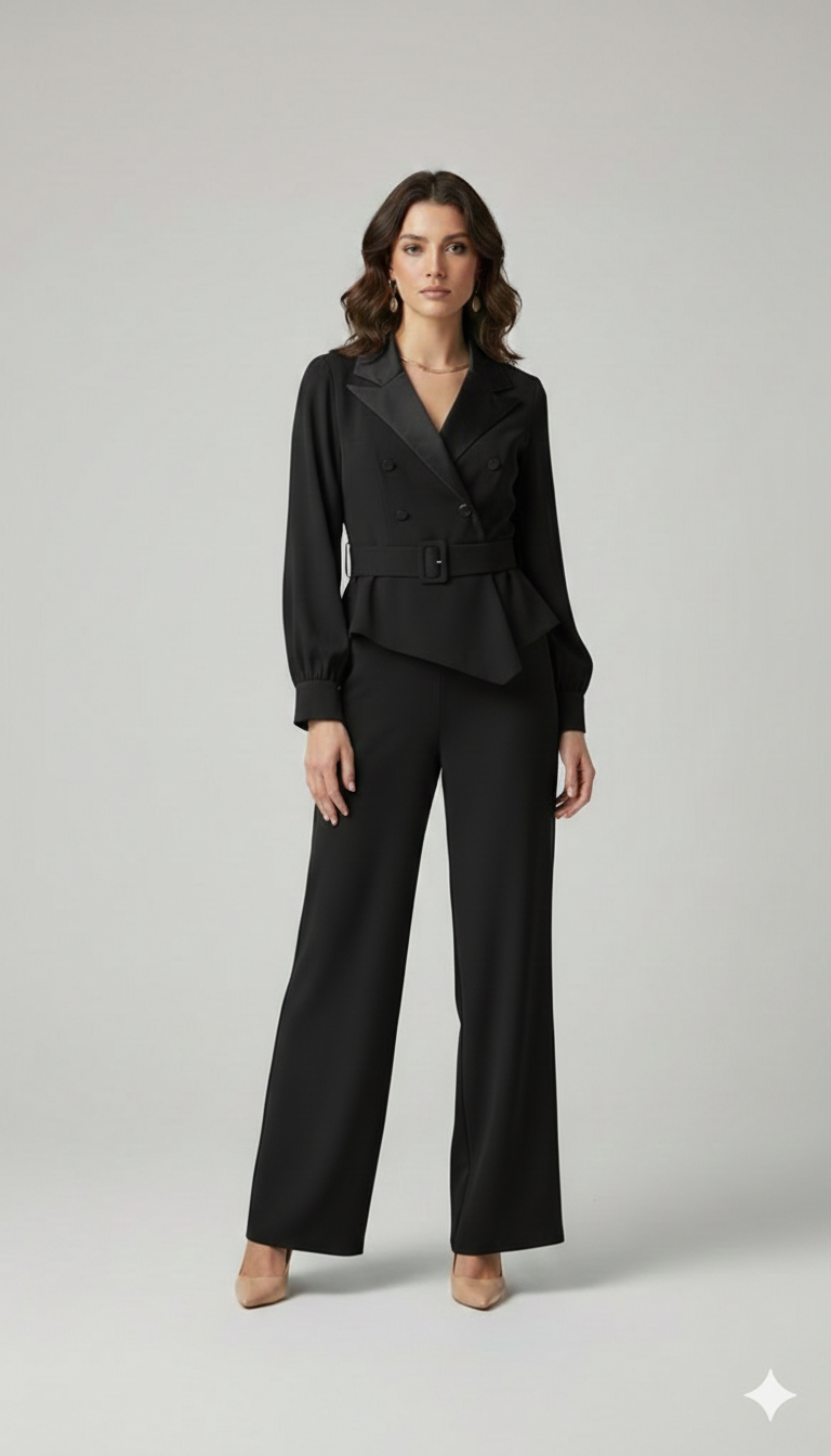 tuta smoking manica lunga PF120TU NERO PAOLA FORTI 