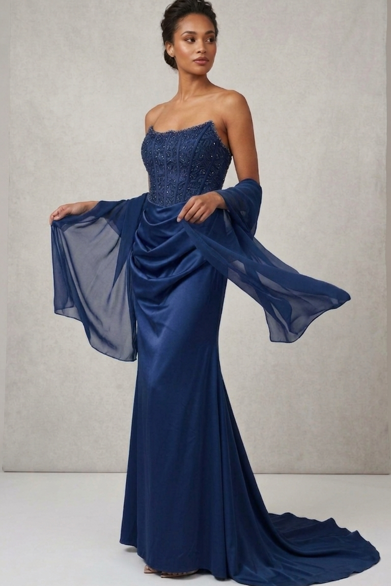 abito lungo con corpetto macramè CAR58595 BLU MARICLA ELEGANCE 