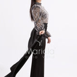Abito sirena con corpetto ricamato e drappeggio al lato FP512352 NERO MARICLA ELEGANCE 