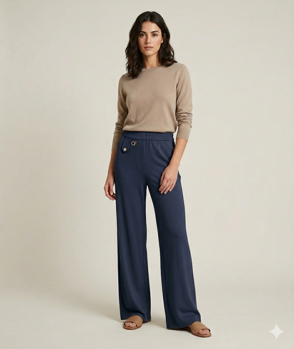 Pantalone Wide Leg in Maglia CF17937 BLU CARLA FERRONI 