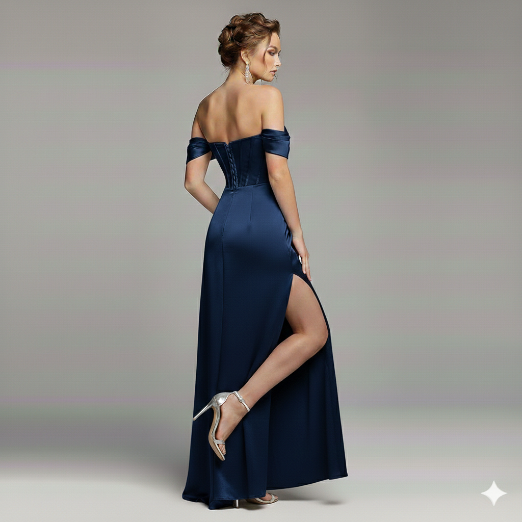 abito con trasparenza e spacco HC5226 BLU MARICLA ELEGANCE 