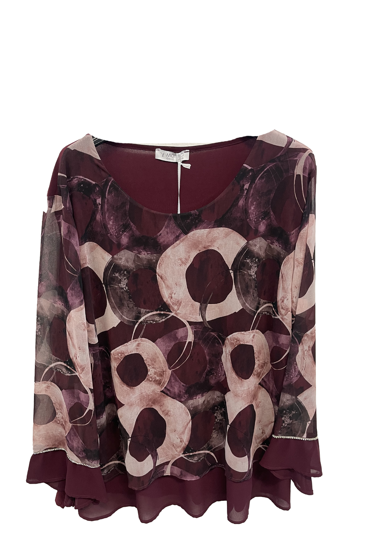 Blusa a fantasia astratta con strass DB10664 AMARONE MARICLA 