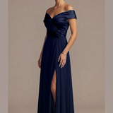 abito scollo omerale con fiore ALC08 BLU MARICLA ELEGANCE 