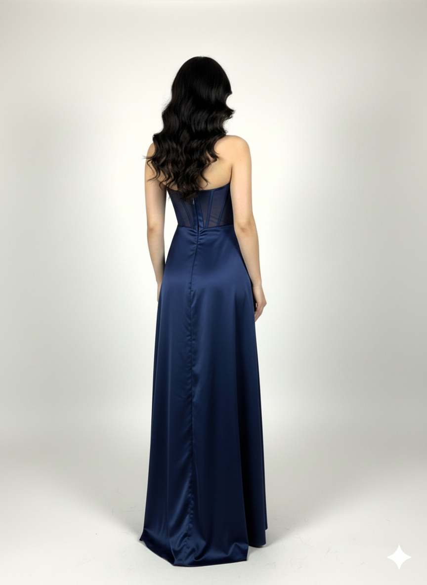 abito steccato con trasparenza e spacco HC5117 BLU MARICLA ELEGANCE 