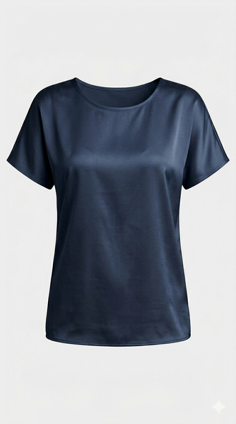 Blusa in Satin a Manica Corta tinta unita DB10886 BLU MARICLA 