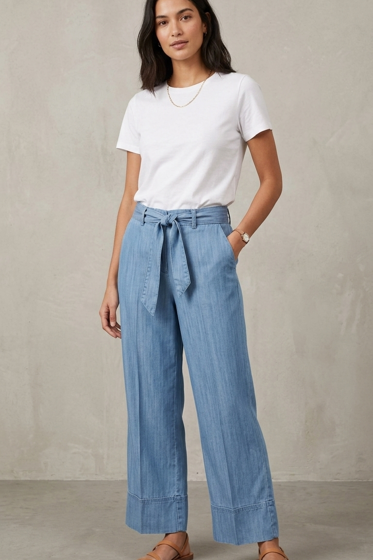 pantalone palazzo jeans cintura MS3090SC CHIARO MARICLA 