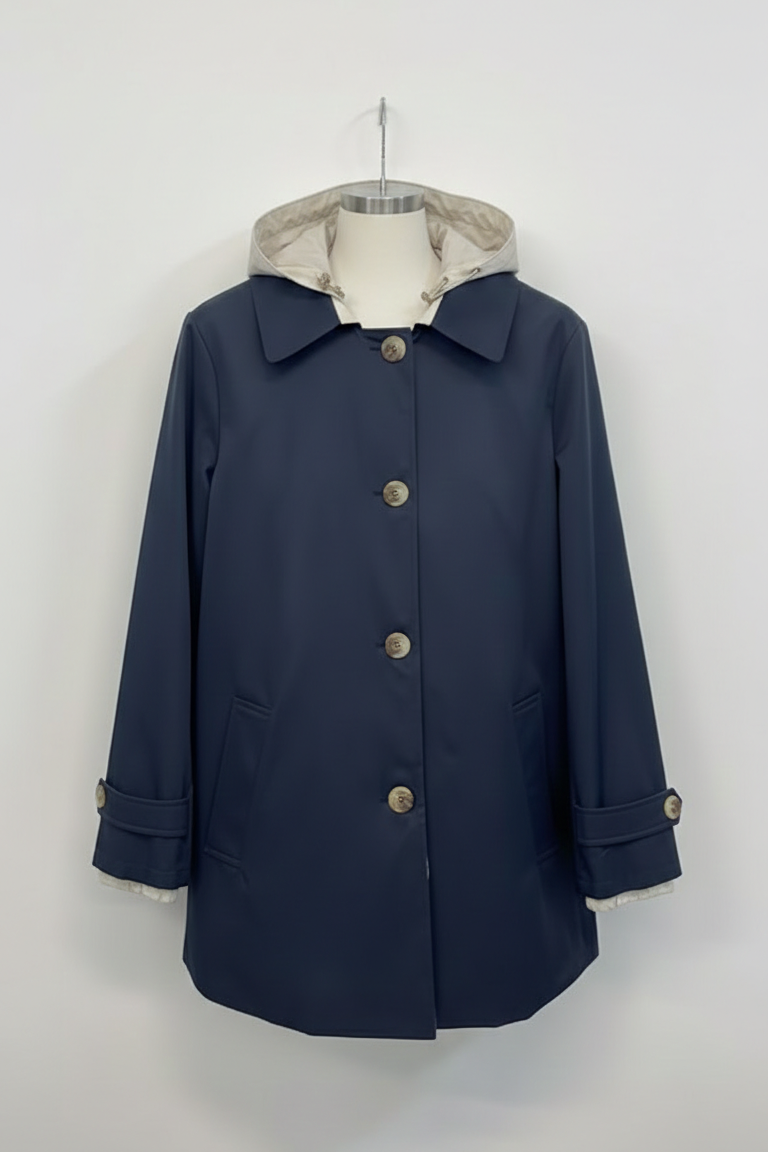 Giaccone caban reversibile cappuccio CF22196 BLU CARLA FERRONI 