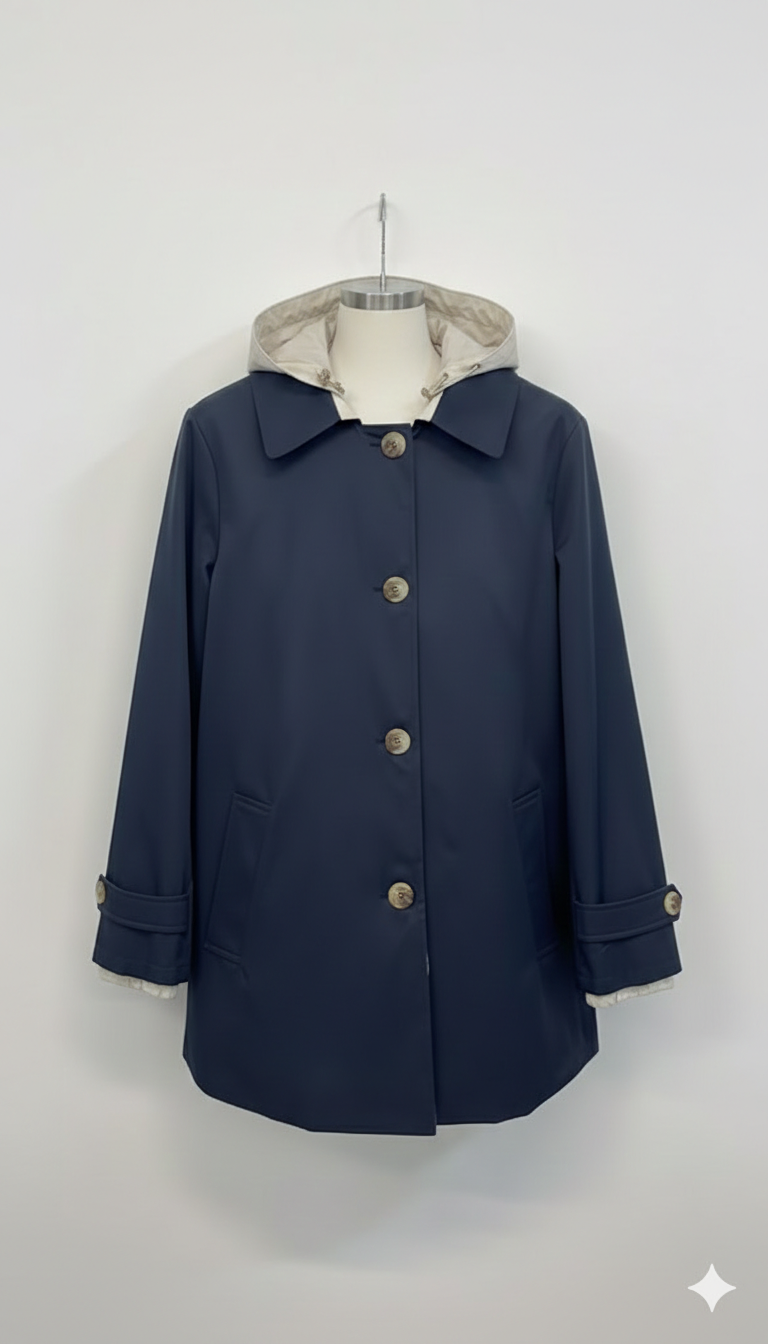 Giaccone caban reversibile cappuccio CF22196 BLU CARLA FERRONI 