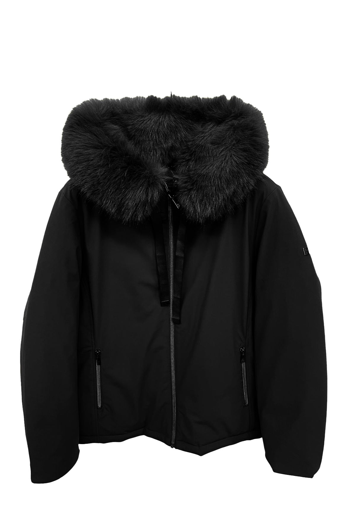 giaccone spalmato medio con cappuccio in pelliccia PH979 NERO PEGGY HO 