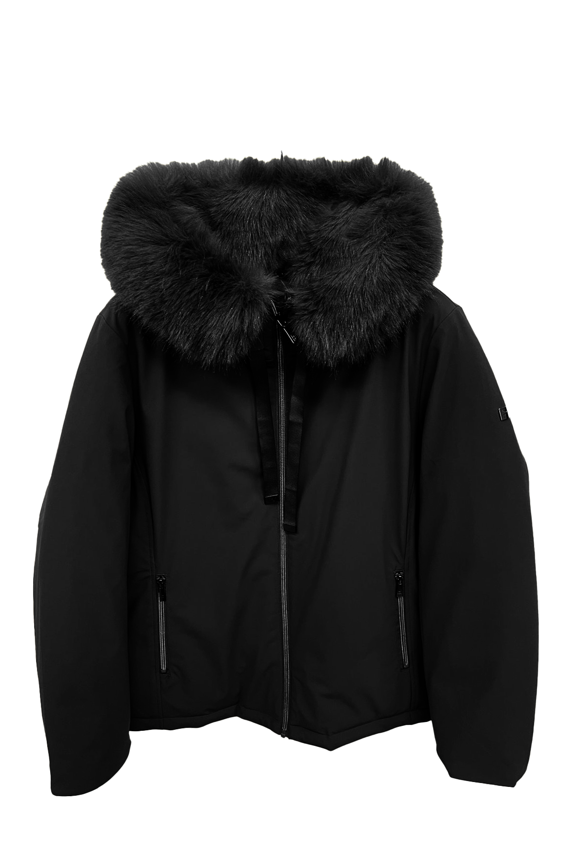 giaccone spalmato medio con cappuccio in pelliccia PH979 NERO PEGGY HO 
