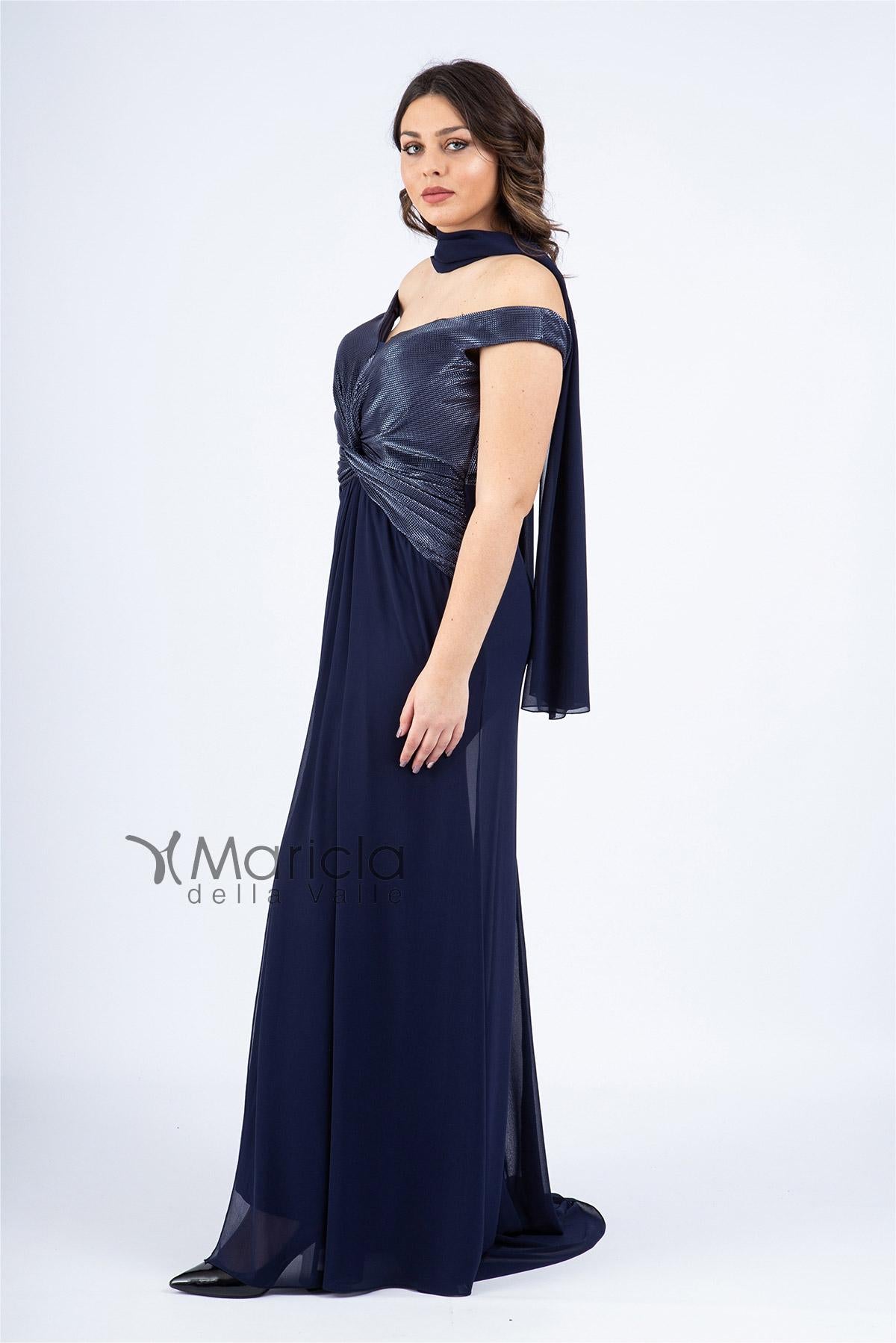 Abito con scollo a barca BB27726 BLU MARICLA ELEGANCE 