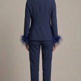 tailleur con collo raso e piume NC1426 BLU MARICLA ELEGANCE 