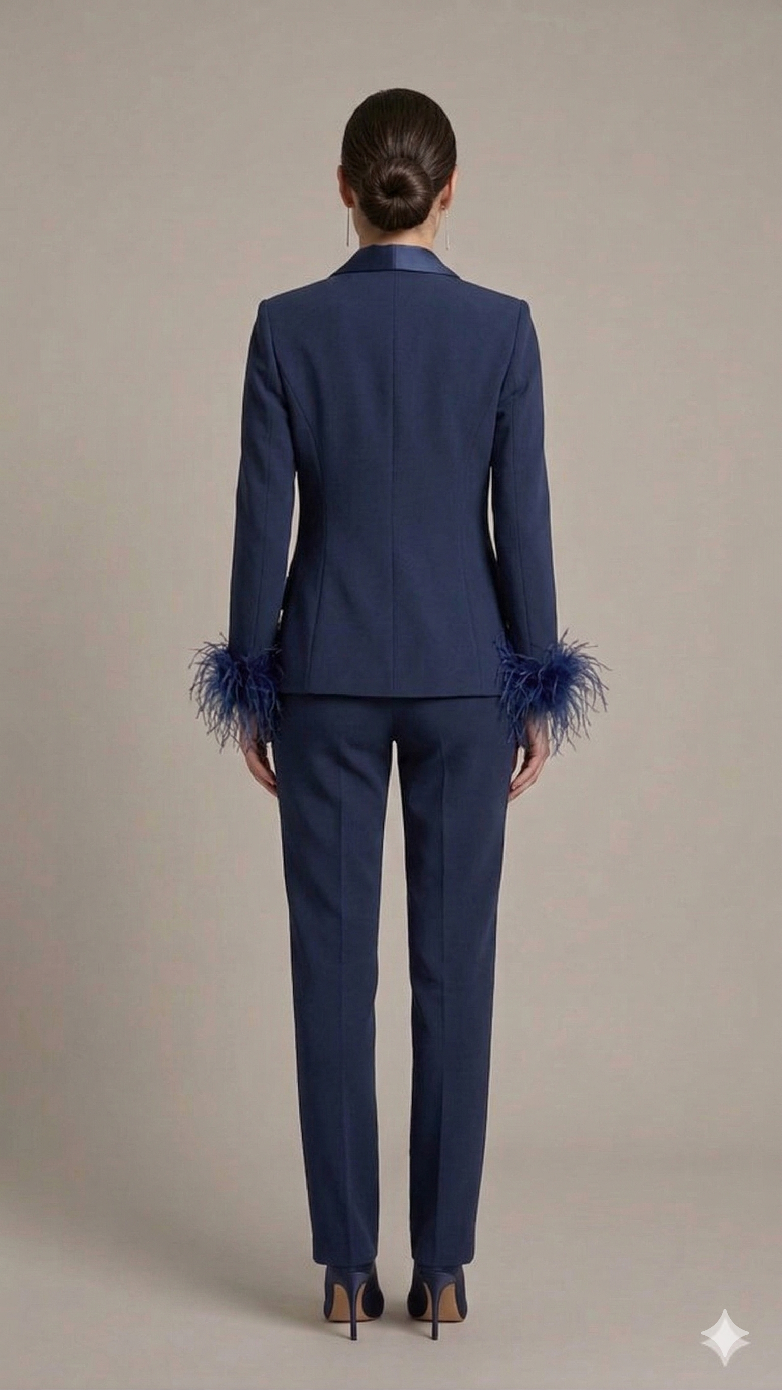 tailleur con collo raso e piume NC1426 BLU MARICLA ELEGANCE 