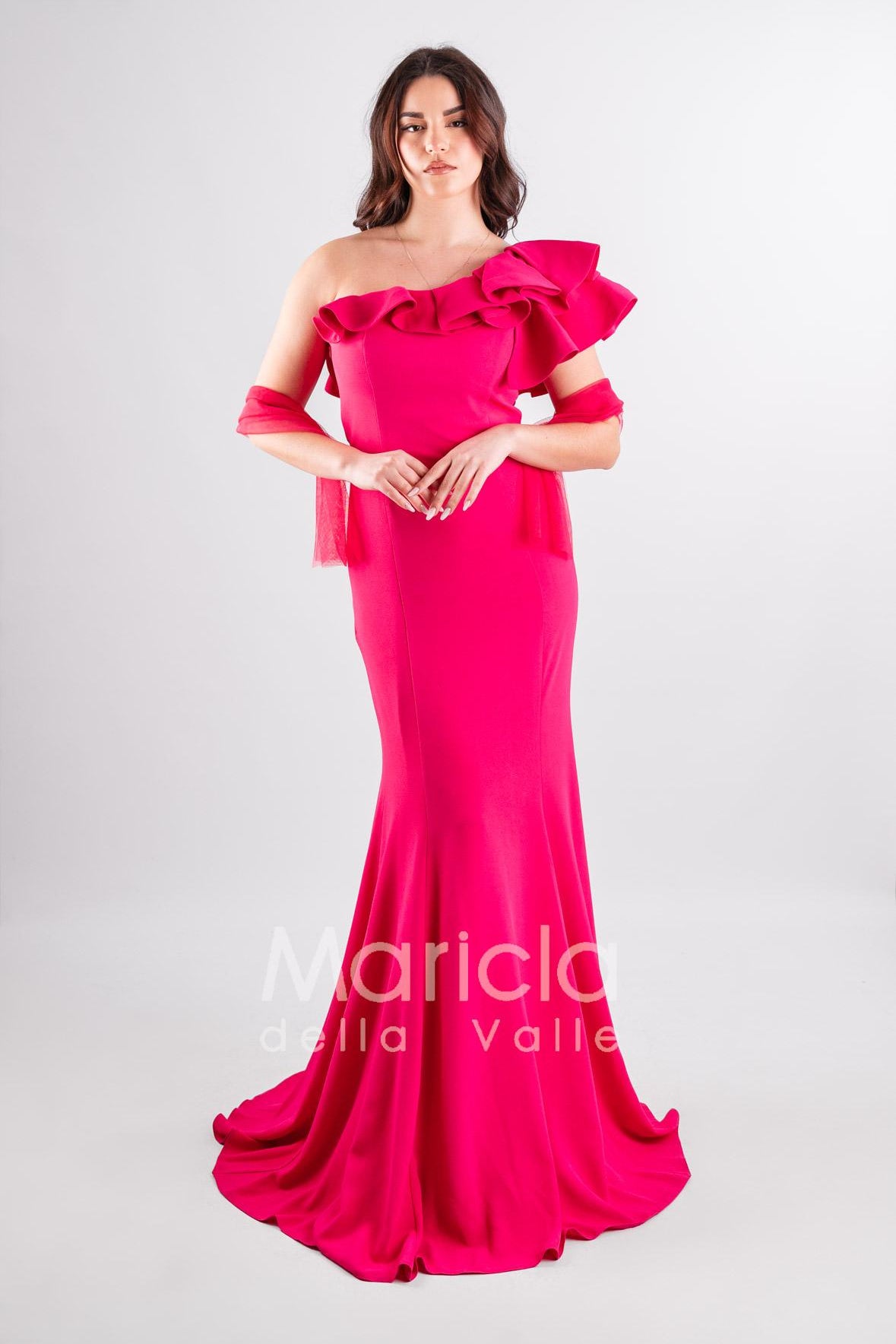 abito crepe elastico arricciatura GC85 FUXIA GIGLI CERIMONIA 