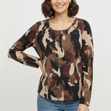 maglia fantasia con strass spalla DB10738 BEIGE MARICLA 