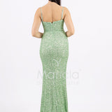abito lungo paillettes drappeggio e spacco PB8066F MENTA MARICLA ELEGANCE 