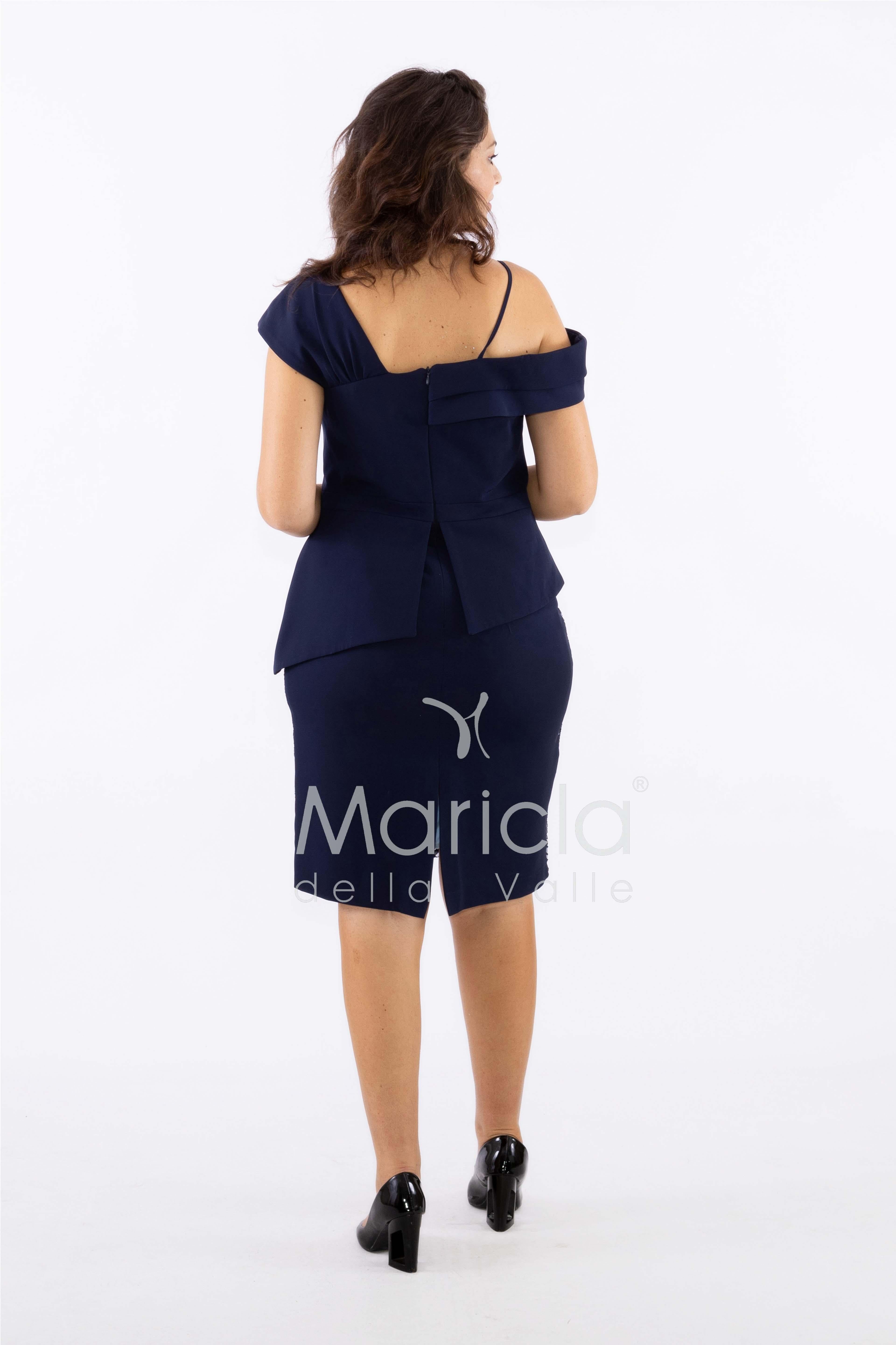 tubino unito con ricamo SH803 BLU SHARON 