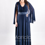 abito lungo con strass e manica aperta PF314 BLU PAOLA FORTI 