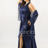 abito lungo incrocio plisse JC35267 BLU MARICLA ELEGANCE 