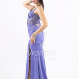 Abito lungo con corpette in pizzo e paillettes ANT25020XJ INDACO ANTILLE ELEGANCE 