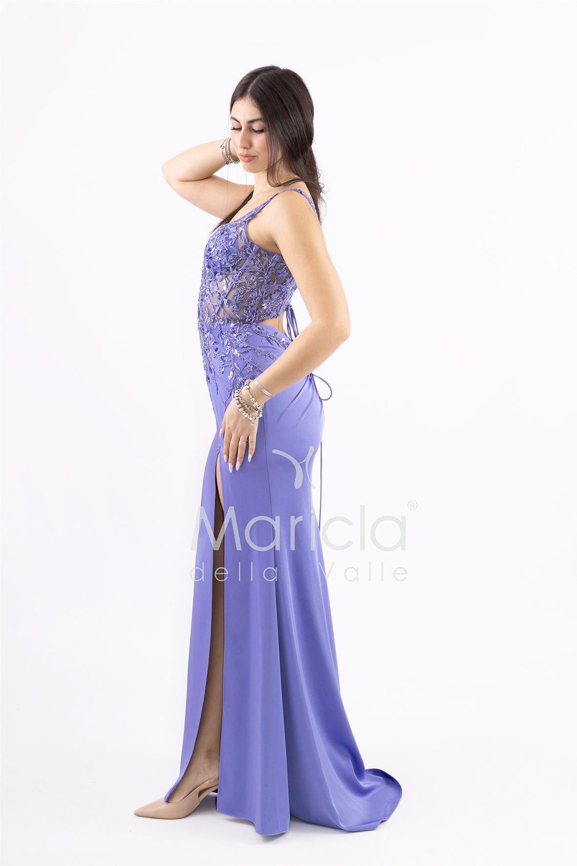 Abito lungo con corpette in pizzo e paillettes ANT25020XJ INDACO ANTILLE ELEGANCE 