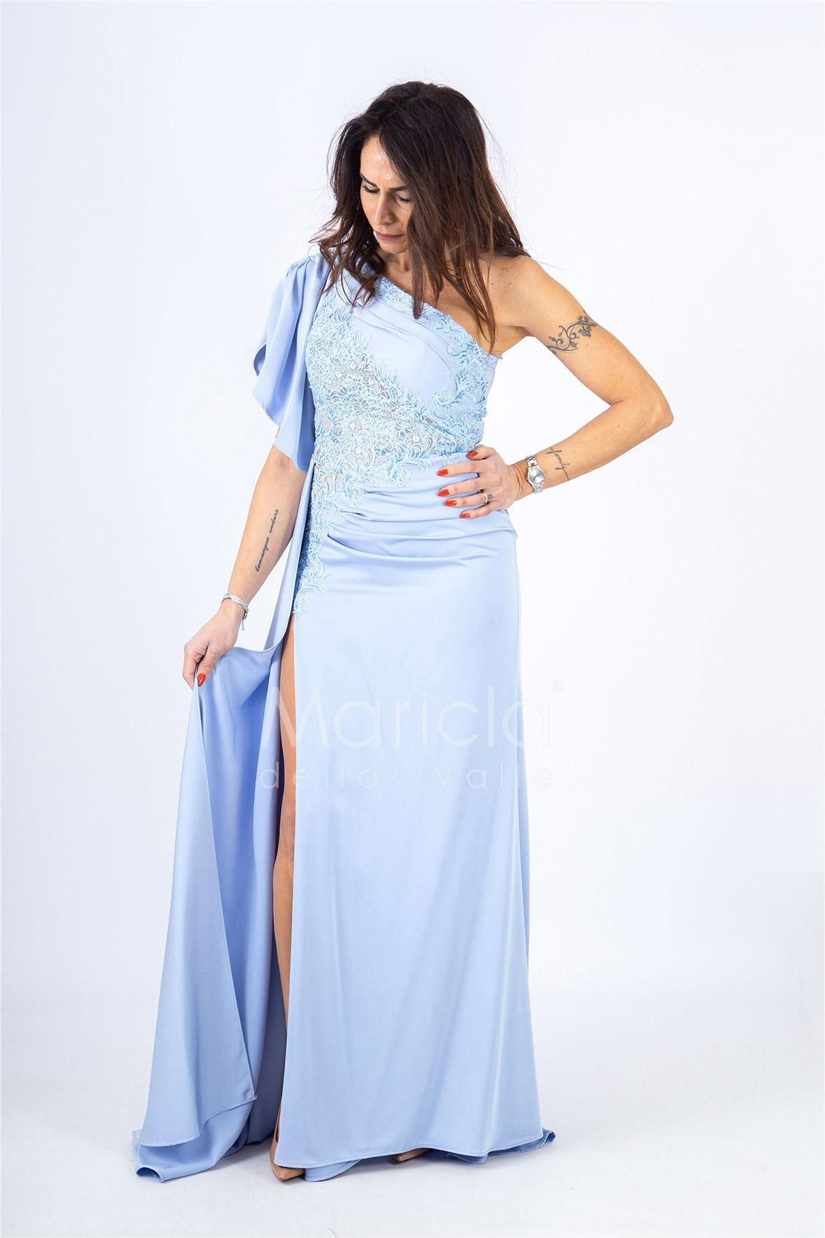 abito sirena monospalla ricamato ANT22407XJ POLVERE ANTILLE ELEGANCE 