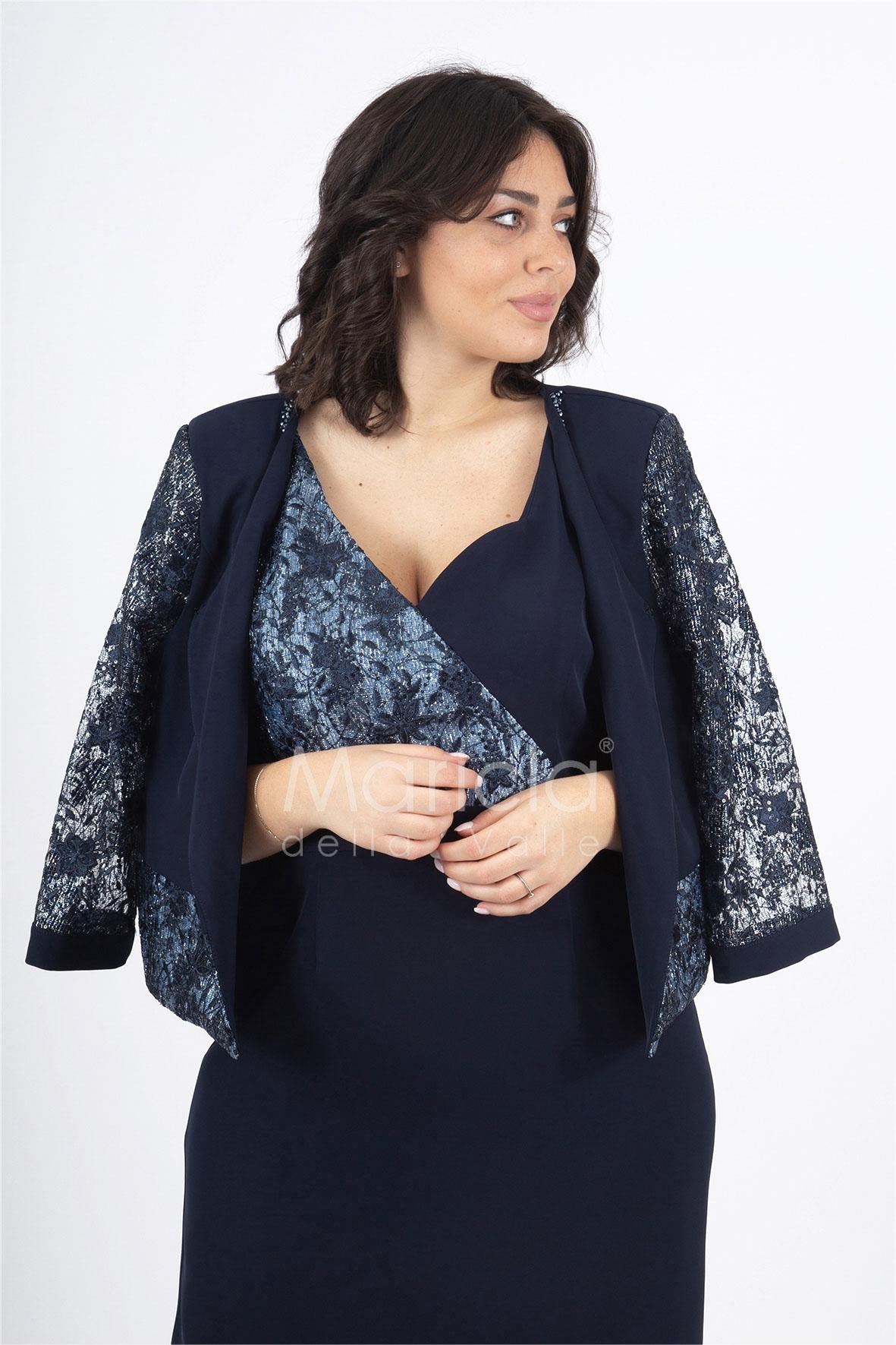 tubino con giacca ricamata PF6100 BLU PAOLA FORTI 