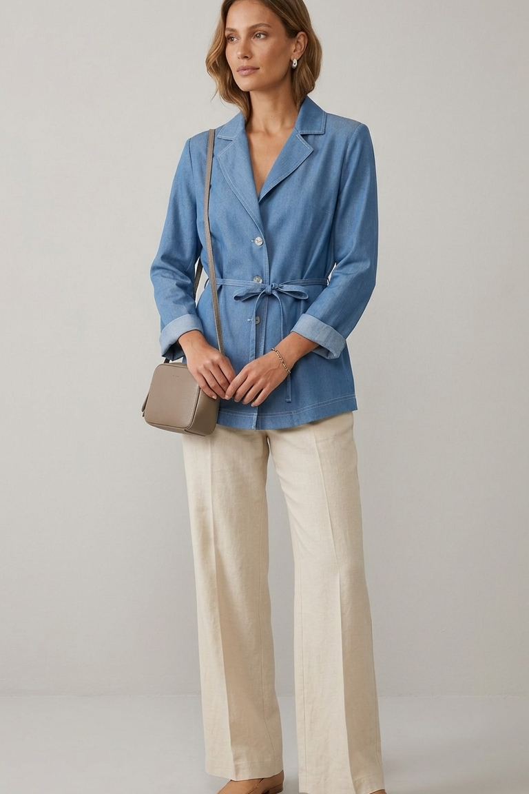 Giacca Sahariana in Denim Light con Cintura GIULY CELESTE MARICLA 