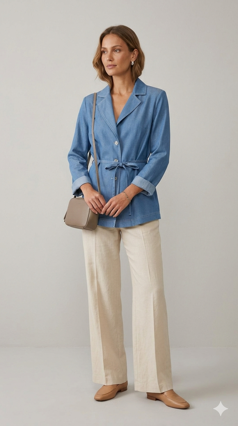 Giacca Sahariana in Denim Light con Cintura GIULY CELESTE MARICLA 